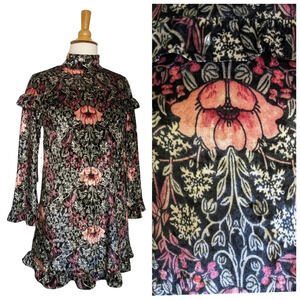 Floral Fairycore Velour Mock Neck Long Sleeve Mini Dress NWT